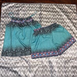 Shein Teal Paisley Shorts Outfit, M